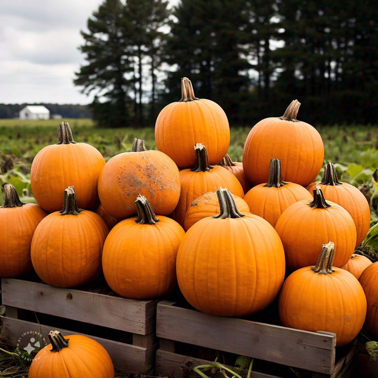  Orange pumpkins on a grey cart